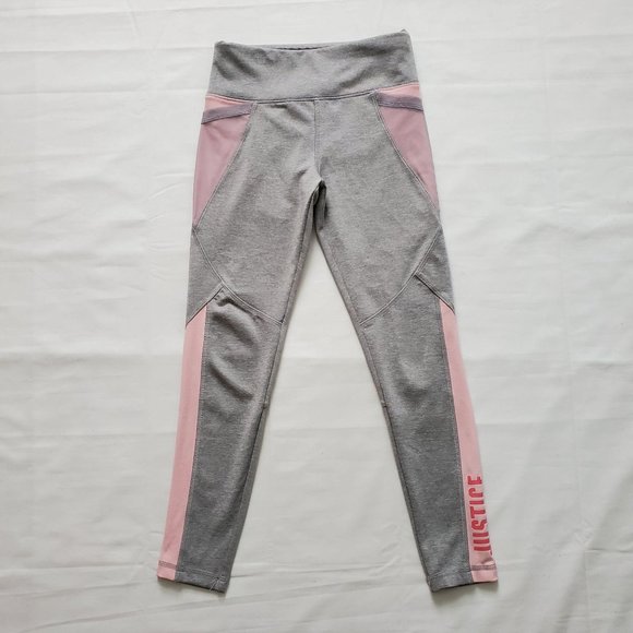 Justice Active Kids Yoga Pink Gray Color Mesh Block Leggings Size 8 - Picture 4 of 9